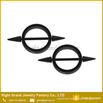 Surgical Steel Black Titanium Plated Circle Shape Nipple Rings Piercing